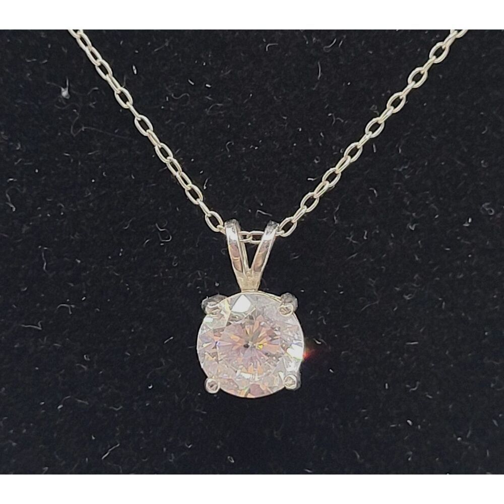 2CT Mossanite Thai Sterling Silver Dainty Single Pendant Necklace 20in